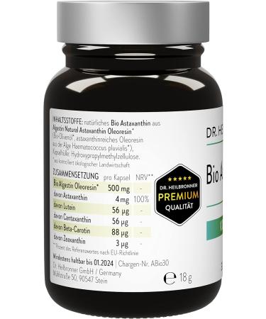 Buy Dr. Heilbronn Bio Astaxanthin 4mg Capsules - Vegan Gluten-Free & Lactose-Free Antioxidants from Haematococcus Pluvialis | Premium Quality Carotenoid Supplements - Buy Online on GoSupps.com