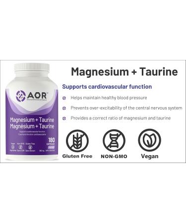 AOR - Magnesium + Taurine Capsules 180 Capsules - Taurine and Magnesium Citrate Supplement - Support Cardiovascular Supplement Bone Health Teeth Health Muscle Function and Healthy Blood Pressure - Buy Online on GoSupps.com