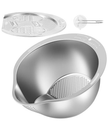 Rice Strainer 304 Stainless Steel Rice Washer Strainer Bowl 2 in 1 Rice Washer with Side Drainer Sturdy Enduring Rice Strainer for Cleaning Fruits Vegetables Beans CA(1 Silver) 1 Silver