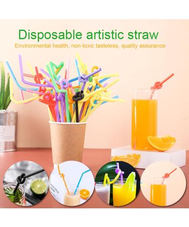 100 Pcs Disposable Elbow Plastic Straws for Kitchen Bar Party Event Supplies Striped Bendable Cocktail Drinking Straws - Buy Online on GoSupps.com