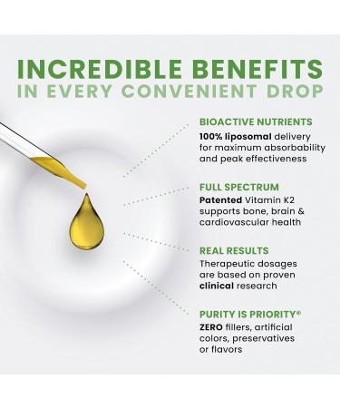 Pure Therapro Rx Ultimate K2 Supplement | Liquid Liposomal Vitamin K2 Drops | 180 Serving | 600mcg Vegan K2 as MK4 & MenaQ7 MK7 | Supports Bone Health Heart Health Skin & Hair | 20 mL 0.68 Fl Oz (Pack of 1) - Buy Online on GoSupps.com