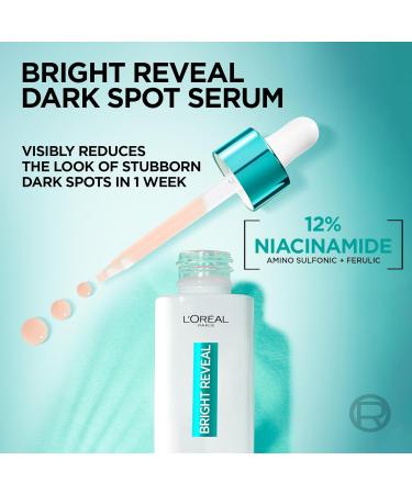 L'Or al Paris Bright Reveal Dark Spot Face Serum with 12% Niacinamide + Ferulic + Amino Sulfonic Acids Reduces the Look of Stubborn Dark Spots For All Skin Tones Skincare 30mL - Buy Online on GoSupps.com