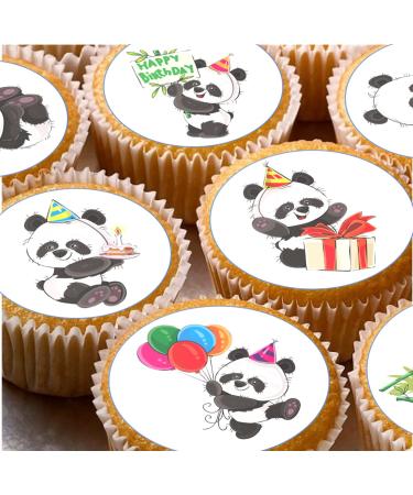 24 Panda Bears edible PRE CUT style kids childrens party decorations Wafer Paper Cupcake Fairy Cake Toppers