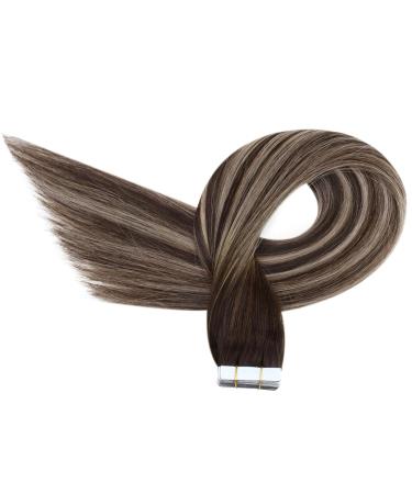 Ugeat Tape Extensions - Real Hair Balayage Ash Blonde & Dark Brown Remy Extensions | 20 Pieces 40 cm 50g #4/18/4 - Buy Online on GoSupps.com