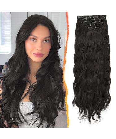 BARSDAR clip in extensions 5 PCs long wavy clip in hair extensions thick natural soft synthetic hair part for women girl -50 cm darkest brown 50 cm darkest brown - Buy Online on GoSupps.com