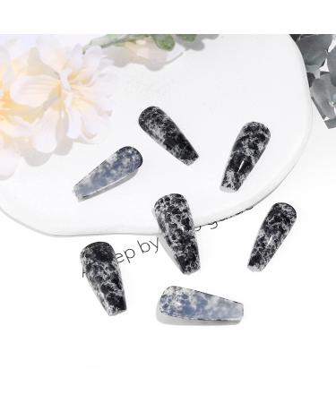 Sethexy Long Ballerina False Nails | Shiny Multicolored Press-On Fingernails | 24 Art Nail Tips for Women & Girls - Pitch Black - Buy Online on GoSupps.com