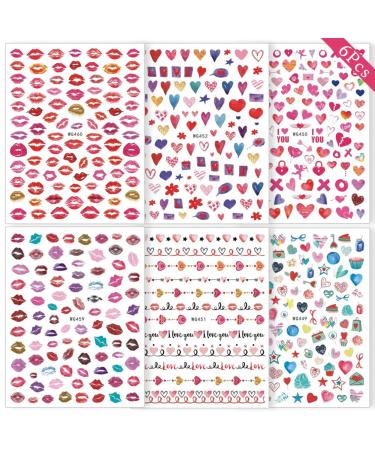 Valentines Day Nail Art Stickers - 3D Self-Adhesive Love Heart Lip Decals, Red Lip Series - 6 Sheets - Buy Online on GoSupps.com
