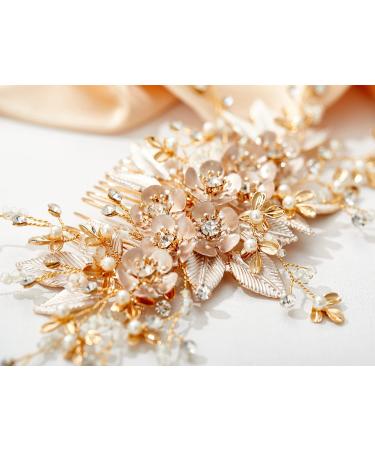 SWEETV Handmade Bridal Wedding Hair Comb - Light Gold Hair Accessory for Brides & Bridesmaids - Buy Online on GoSupps.com