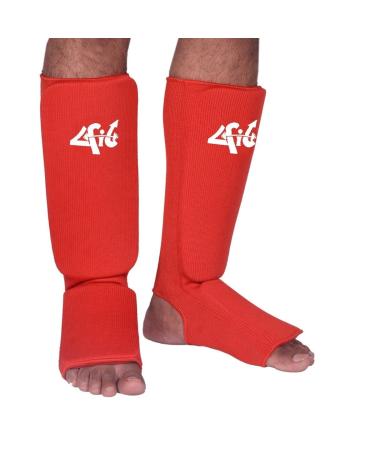 4Fit Shin Instep Protectors, Guards Pads Boxing, MMA, Muay Thai Red Medium