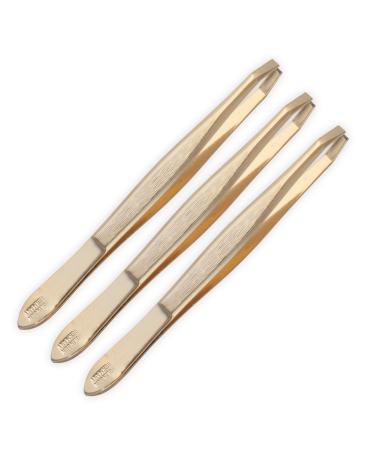 REFINE - Germany - Professional Gold Tweezers  24K Gold Plated for Eyebrow Shaping and Tweezing Hair Post-Waxing - 3 ct