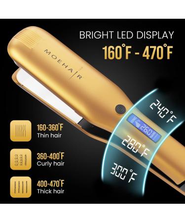 MOEHAIR Professional Titanium Ionic Flat Iron - 1.5" Ceramic Plates Adjustable Temperature Auto Shut Off | Perfect for Straightening Waving & Curling All Hair Types - Buy Online on GoSupps.com