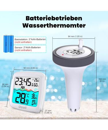 Uzoli Floating Pool Thermometer with Radio & Sensor - LCD Display Comfort Level Time Alarm IPX7 Waterproof for Swimming Pool & Pond - EM3385 - Buy Online on GoSupps.com