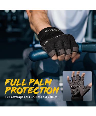 CURELIX Workout Gloves with Wrist Wraps Support for Men & Women - Large, Black | Full Palm Protection for Gym Training, Fitness, Pull Ups - Ultra Ventilated - Buy Online on GoSupps.com
