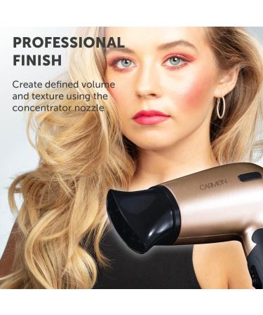 Carmen C80020 Noir Travel Hair Dryer - 1200W Black/Rose Gold with Concentrator Nozzle & Travel Bag - Buy Online on GoSupps.com