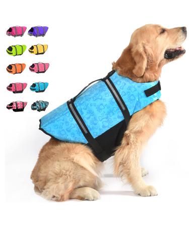 Dogcheer Ripstop Dog Life Jacket, Reflective & Adjustable Dog Swim Life Vest for Swimming Boating, Puppy Life Jacket Pet Floatation Vest PFD with Rescue Handle for Small Medium Large Dogs Small blue bone