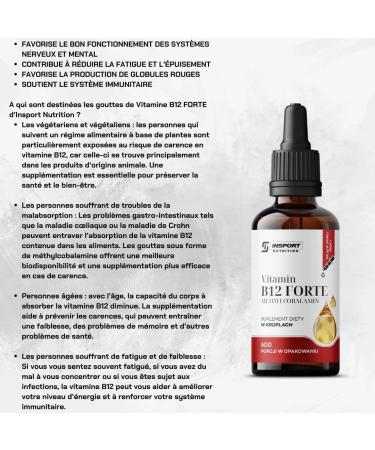 Vitamine B12 Forte Gouttes 30 ml M thylcobalamine Hautement Dos e 100 g nergie Syst me Nerveux Immunit INSPORT - Buy Online on GoSupps.com