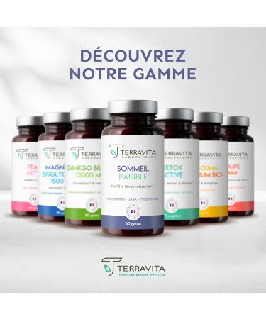 Peaceful Sleep | Melatonin 1.9mg + GABA + Magnesium Bisglycinate + Vita B6 | Anti Stress for Fast Sleep and a Repairing Sleep | 60 Vegetable Capsules | Made in France Terravita - Buy Online on GoSupps.com