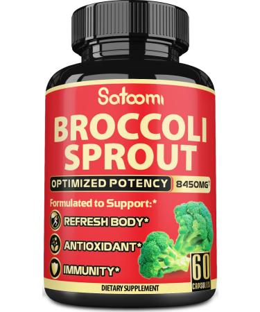 Broccoli Sprouts Extract Capsule - Rich in Fiber with Turmeric Oregano Green Tea and Black Pepper Extract - 8450mg - 5 Herbs - 1 Pack 60 Vegan Capsules