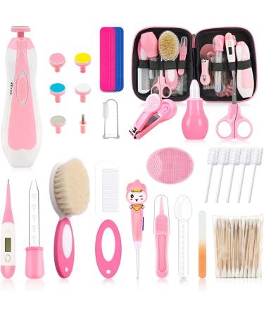 Baby Healthcare and Grooming Kit for Newborn Kids 38PCS Upgraded Safety Baby Care Kit Newborn Nursery Health Care Set Baby Electric Nail Filer Kit Infant Baby Care Products-Pink