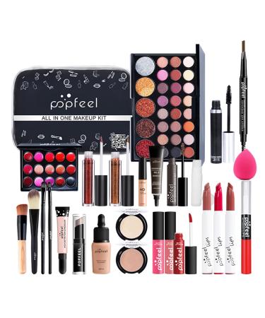 Azurely make-up set cosmetics make-up cassette make-up case make-up starter kit with lip gloss eyeshadow palette lipstick concealer cosmetic brush for women and girls
