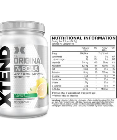 XTEND Original BCAA Lemon Lime Squeeze Supplement - 7g BCAAs + Electrolytes for Recovery - Amino Energy Post-Workout - 90 Servings - Buy Online on GoSupps.com