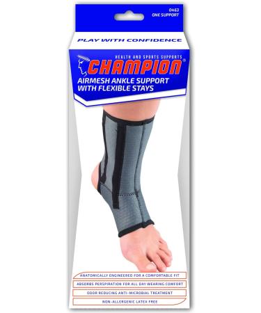 Champion Ankle Brace - Open Heel Flexible Support | Airmesh Fabric Grey Small - Ideal for Worldwide Shipping - Buy Online on GoSupps.com