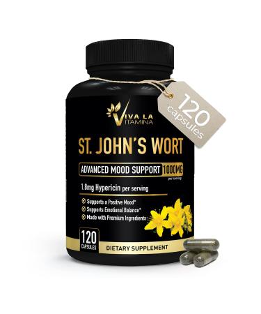 St. Johns Wort Supplement 1000mg per Serving - Advanced Mood and Brain Support for Natural Calm with Concentrated 0.3% Hypericin (Hypericum Perforatum), Non-GMO (120 Capsules)