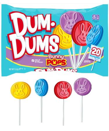 DumDums Easter Bunndy Pop Lolipop Suckers 20ct - Perfect For Easter Banket Candy and Egg hunts 7.1oz