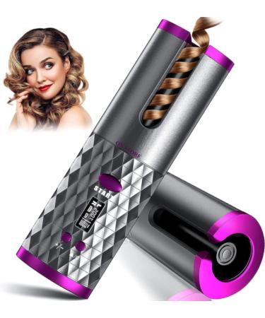 RE.OZA Cordless Automatic Hair Curler Portable Electric Wand Curling Iron with LCD Temperature Display Fast Heating Auto Rotating Hair Curler USB Rechargeable for Travel Home(Black Colour) (HAIR A1)