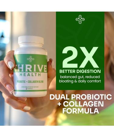 Thrive Health Probiotic & Collagen Supplement Gut Health Clear Skin Prebiotics Antioxidants 20 Billion CFU Collagen Peptides Bloating Relief 60 Capsules 2 Month Supply - Buy Online on GoSupps.com