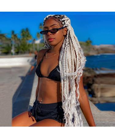 White Kanekalon Box Braids Hair Extensions - Glowing & Shining Jumbo Braids - Fluorescent Light in Darkness - 5pcs - Buy Online on GoSupps.com