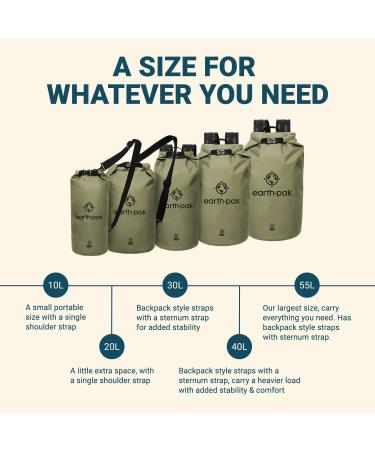 Earth Pak 20L Waterproof Dry Bag - Roll Top Compression Sack for Kayaking, Beach, Rafting - Forest Green with Waterproof Phone Case - Buy Online on GoSupps.com