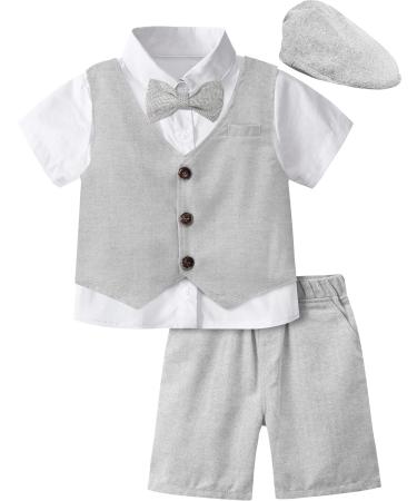 mintgreen 4pcs Baby Boy Outfits Set Gentleman Suit Shirt & Bowtie & Waistcoat & Trousers & Hat Size:1-6 Years 3-4 Years Grey