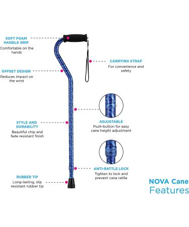 NOVA Designer Butterfly Walking Cane - Lightweight Offset Handle, Adjustable Stick with Carrying Strap - Buy Online on GoSupps.com