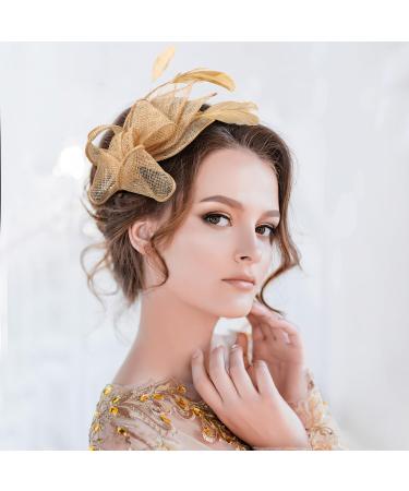 Lurrose Fascinators Hat Headband Women Tea Party Hair Clip 1920s Prom Queen Headpiece for Special Events Wedding Party (Golden) 22X18X5CM - Buy Online on GoSupps.com