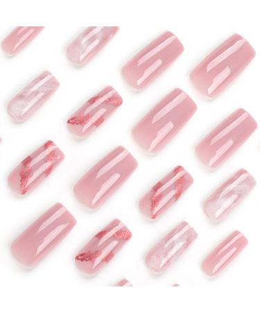 Mouyouglow Press on Nails - Square Rosa Gold Foil Marble Ombre White - Fake Nails with Glue - Pink White Marble Pattern - W7 - Buy Online on GoSupps.com
