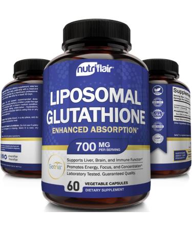 NutriFlair Liposomal Glutathione Setria 700mg - Pure Reduced Form for Enhanced Absorption - Non GMO Antioxidant for Health - Buy Online on GoSupps.com