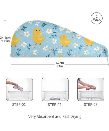 Yellow Chicken Flowers Hair Towel 2 Pack | Super Absorbent Quick Dry Hair Turbans for Women & Girls - Buy Online on GoSupps.com