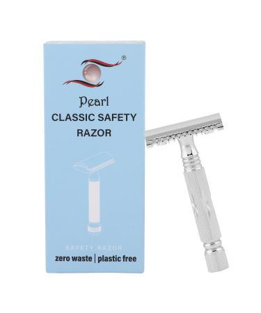 Pearl Shaving Double Edge Open Comb Safety Razor for Men (Brass metal) - Reusable Metal Razor | Eco Friendly DE Razor | Premium Shaving Razors for Men | Shaving Kit for valentine's gift Chrome