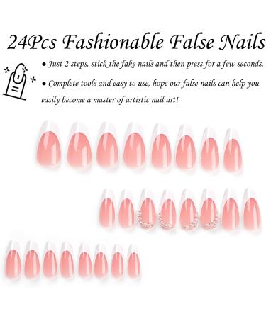 Stunning 24Pcs Stiletto French False Nails with Pearls | Nude Full Cover Press on Nails for Women Girls - Perfect for Festival & Holiday Nail Art - Buy Online on GoSupps.com