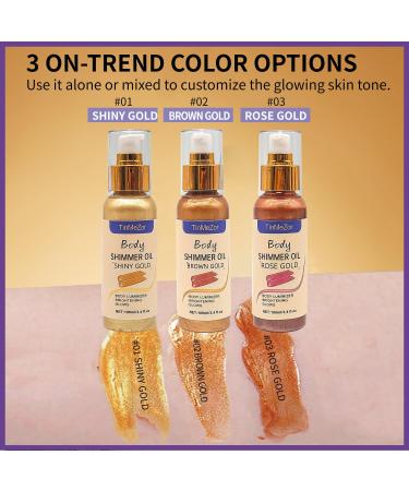 Golden Brown Shimmer Body Oil - Long Lasting Body Highlighter & Glow Makeup for Women | 3.4 Fl Oz - Buy Online on GoSupps.com