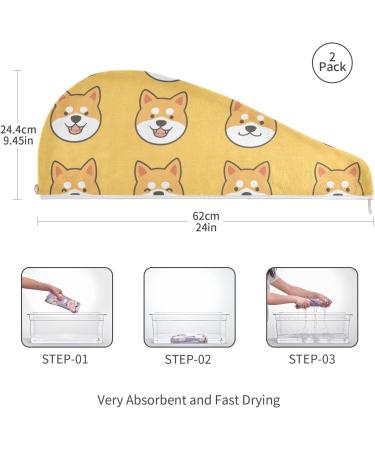 Cute Shiba Game Texture Hair Towel 2 Pack | Super Absorbent Quick Dry Hair Turbans for Women & Girls - Buy Online on GoSupps.com