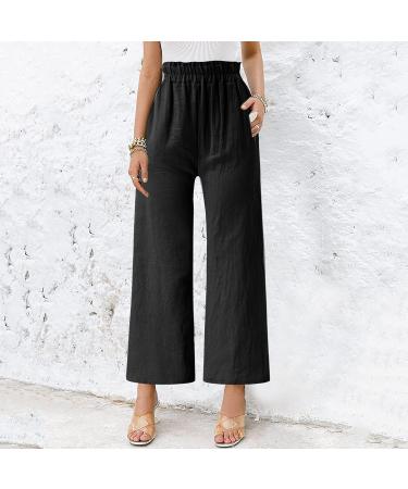 Gufesf Women's Cotton Linen Palazzo Pants - High Waisted Wide Leg Trousers with Pockets in Black (Small) - Buy Online on GoSupps.com