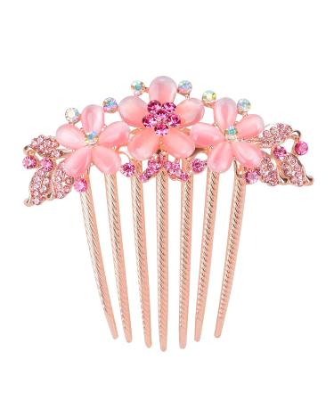 Sankuwen Rhinestone Flower Hair Comb Hairpin Barrette Accessory - Style-C Pink - Buy Online on GoSupps.com