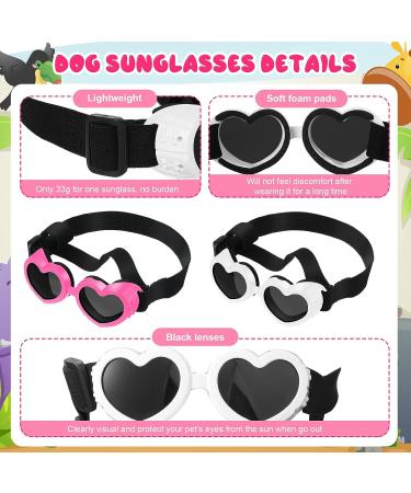 2 Pcs Small Dog Sunglasses UV Protection Heart Goggles for Dogs - Pink/White - Buy Online on GoSupps.com
