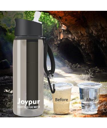Joypur BPA-Free Water Filter Bottle | 4-Stage Integrated Filter Straw for Camping, Hiking, Travel Abroad | Emergency Backpacking Survival | Replaceable Filter | A-Gray - Buy Online on GoSupps.com
