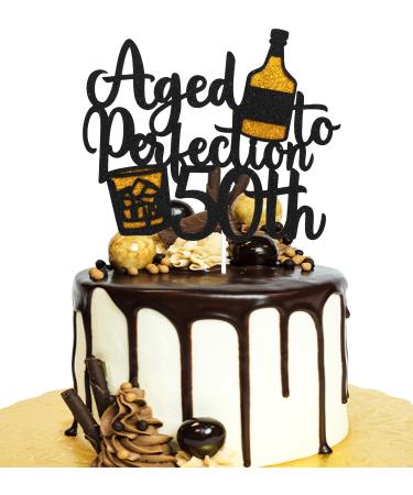 Aged To Perfection 50th Birthday Cake Topper - Wine 50th Birthday Black Glitter Cake Topper - Vintage 1972 Happy 50th Birthday Party Cake Decoration