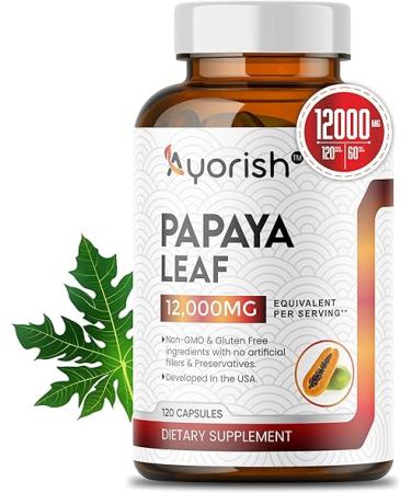 Ayorish Papaya Leaf 12:1 Extract 12000mg Per Serving (120 Capsules) 60 Days Supply| Non GMO Gluten Free Capsule (Pack of 1) - Buy Online on GoSupps.com