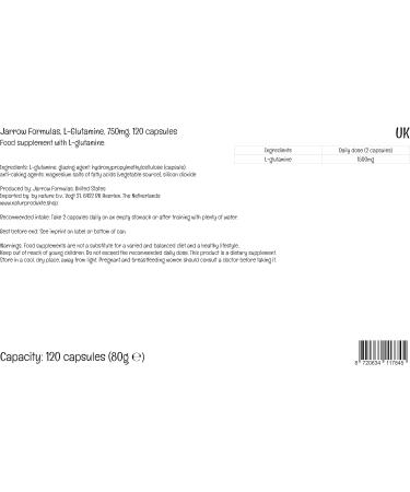 Jarrow Formulas L-Glutamine 750mg High Dose - 120 Vegan Capsules | Lab Tested, Gluten-Free, Soy-Free, Non-GMO - Buy Online on GoSupps.com