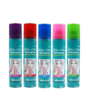 Toner Depot Glitter Color Hair Spray Temporary Hair Color Spray - Case (24 Cans) - 2.5 oz 5 Colors Assorted